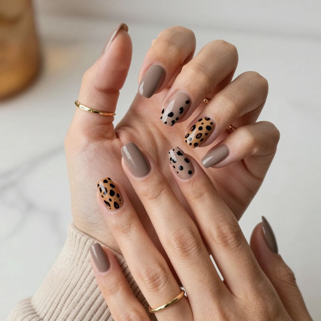 Taupe Matte Base with Glossy Cheetah Overlay
