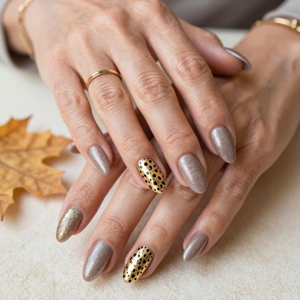 Sparkly Taupe with Golden Spots