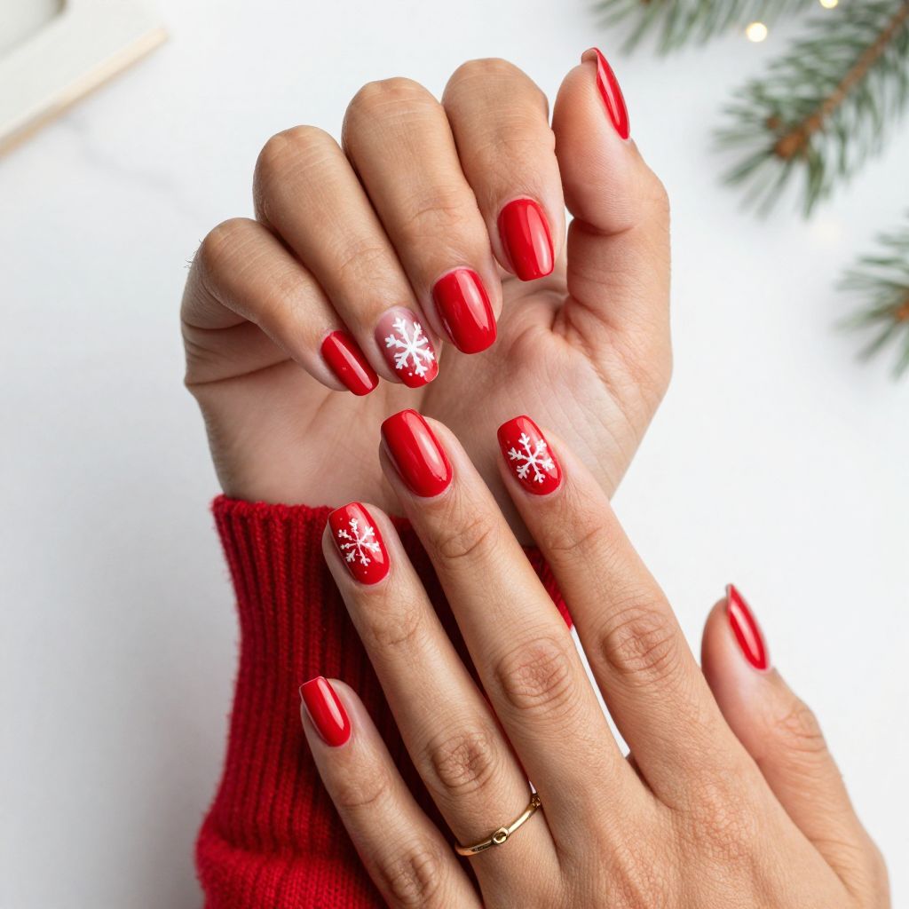 Glossy Red With White Snowflakes