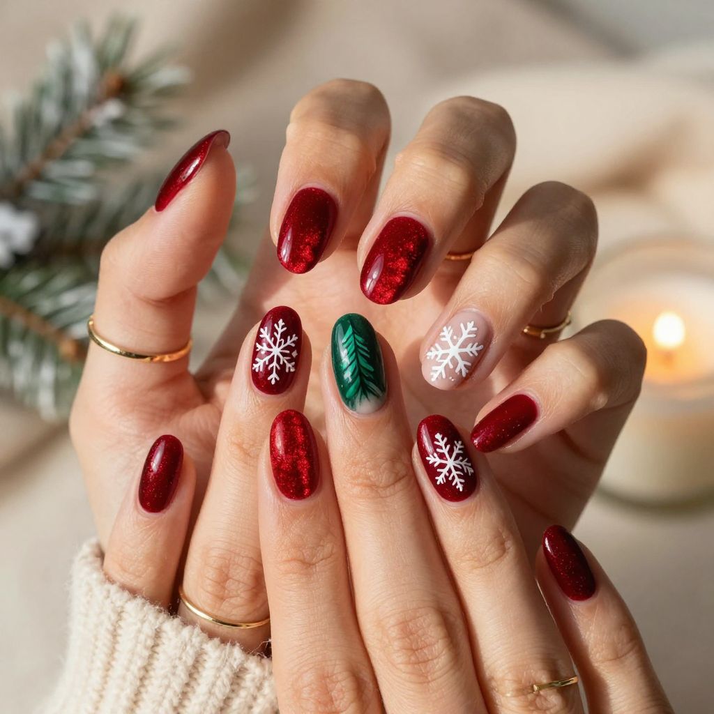 Red Velvet Tree with Matte Snowflakes