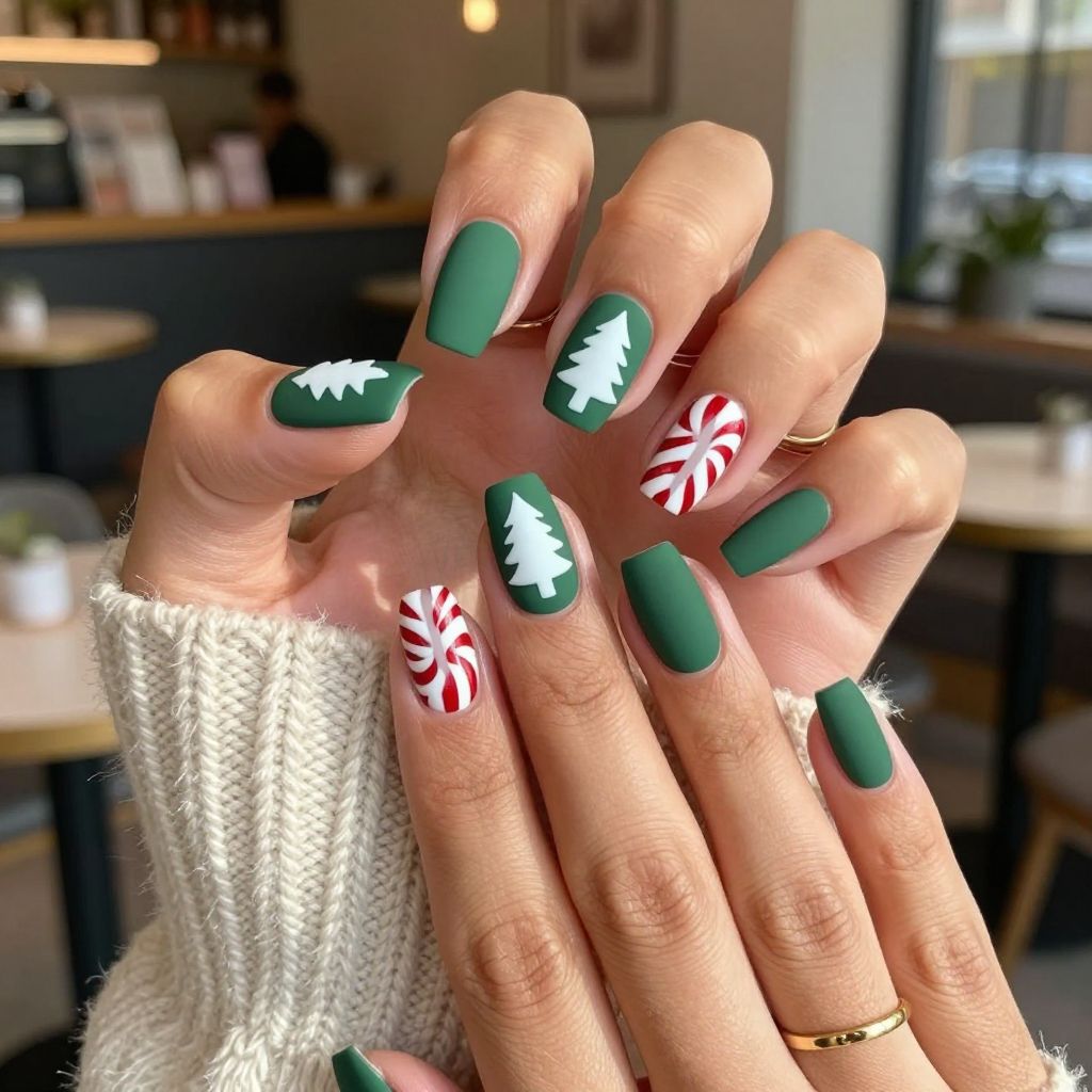 Green Matte Tree with Candy Cane Stripes