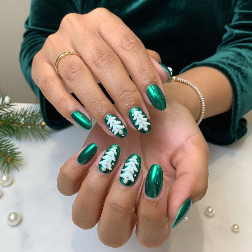 Chrome Green Tree with Pearl Accents