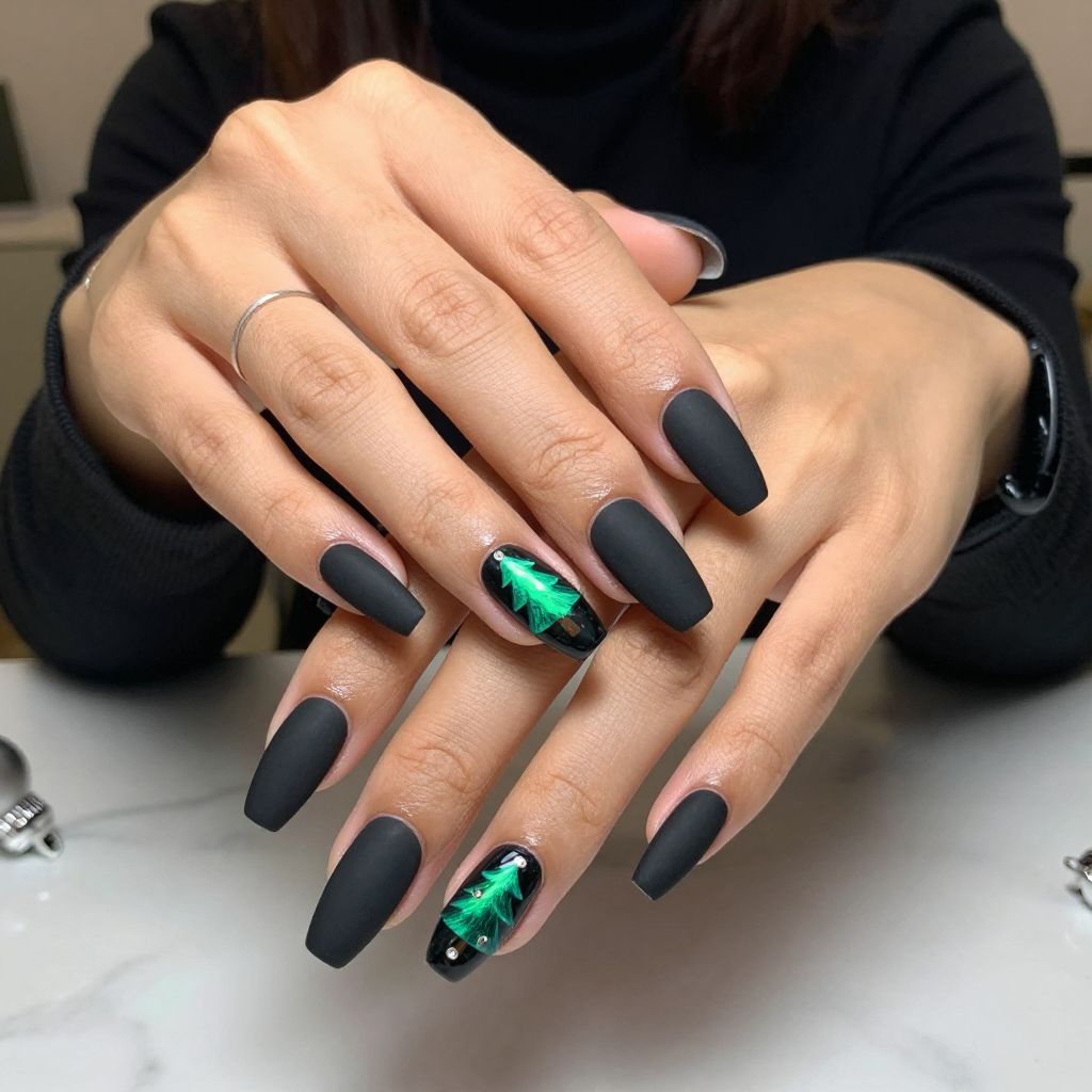 Black Matte with Emerald Tree Art