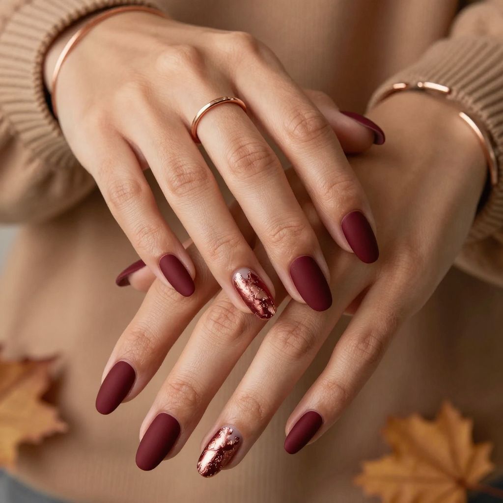 Matte Burgundy Chrome with Rose Gold Foil