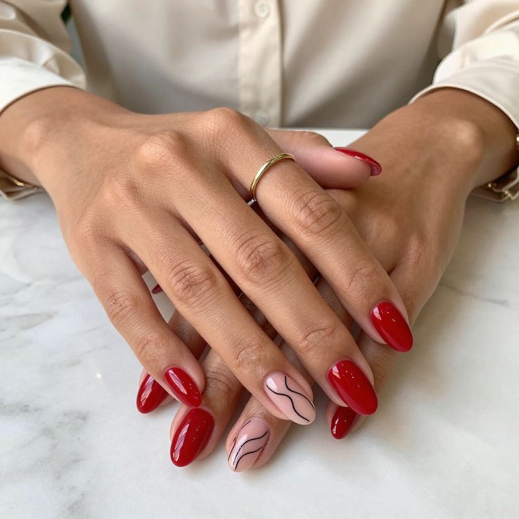 Glossy Cherry Chrome with Minimalist Line Art