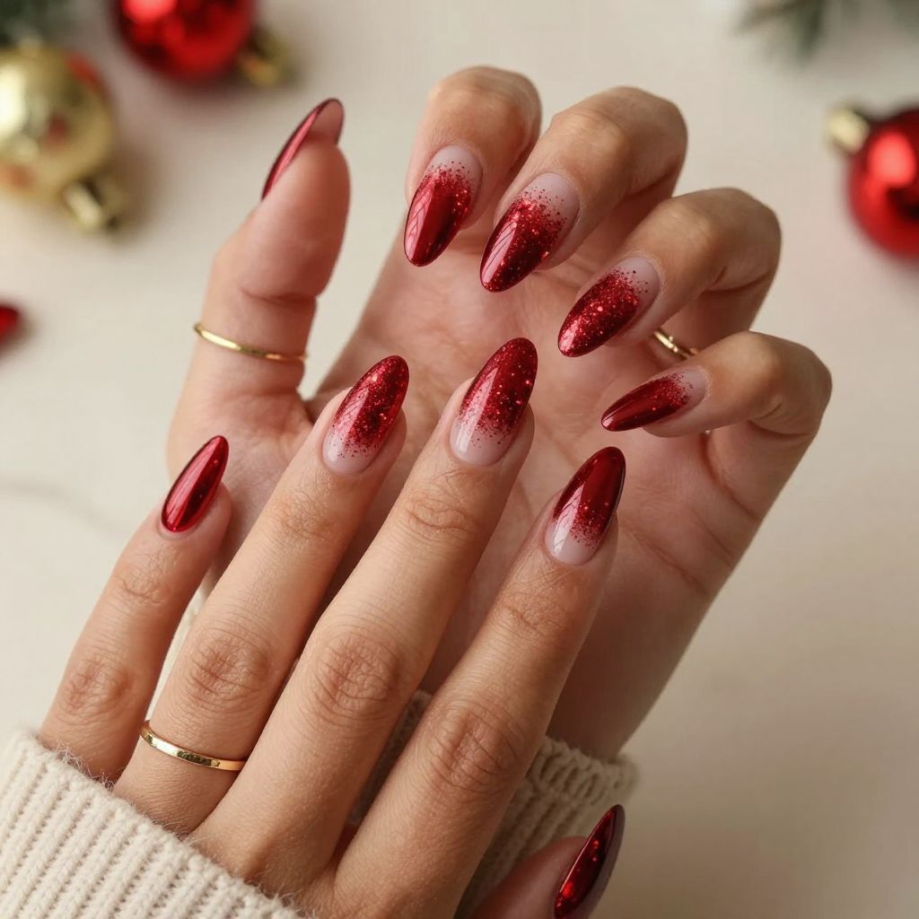 Blood Red Chrome and Glitter Gradient