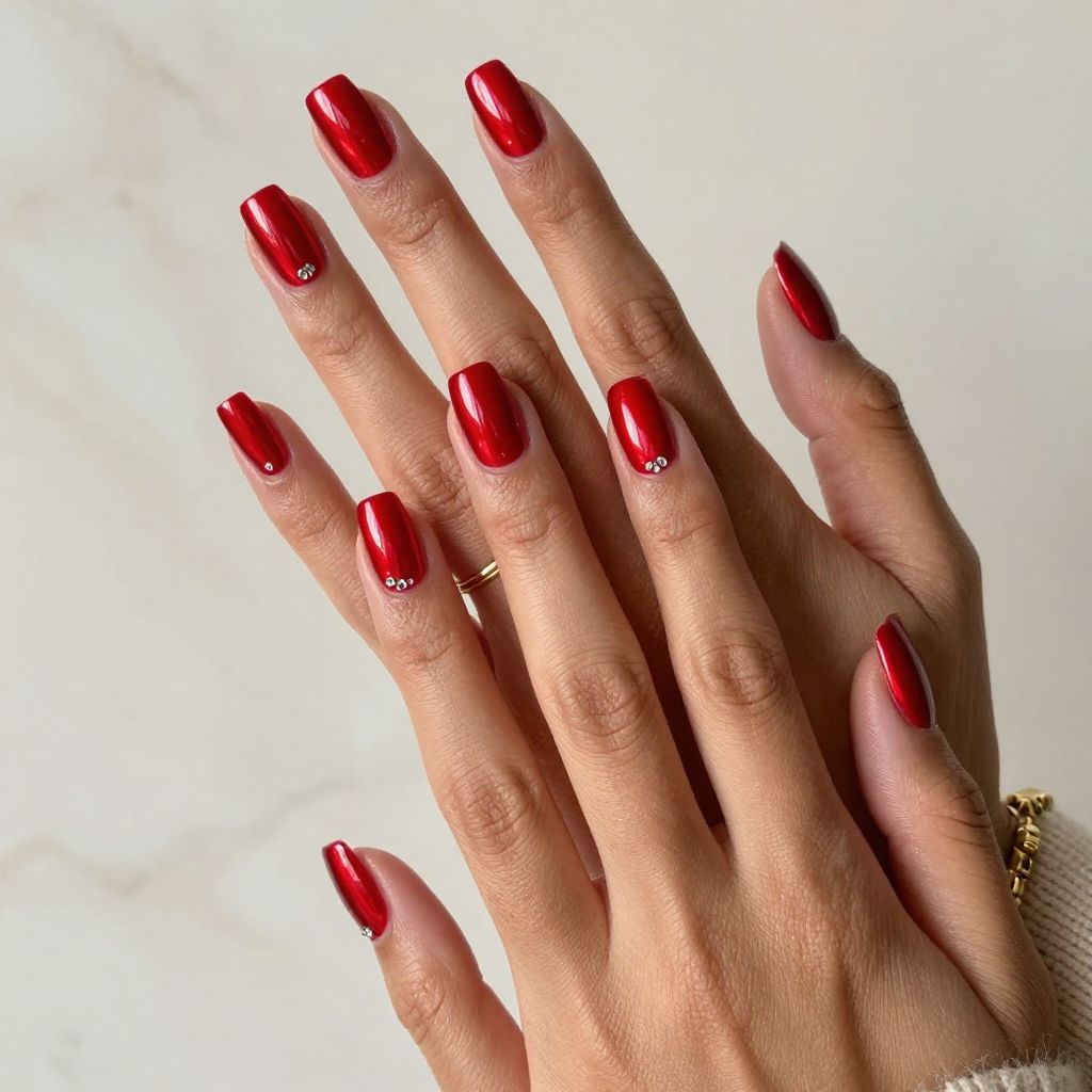 Cherry Red Chrome with Tiny Rhinestones