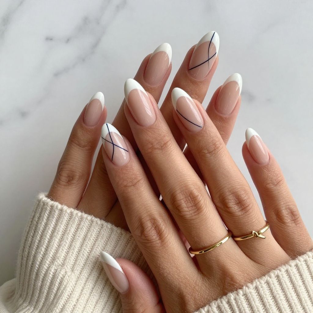 French Tips with Geometric Lines