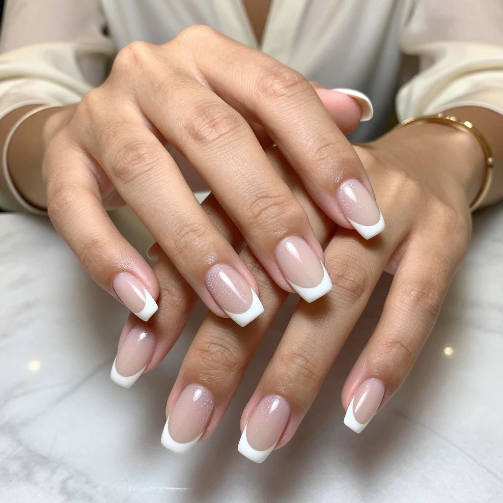 French Tips with Sheer Sparkle Overlay