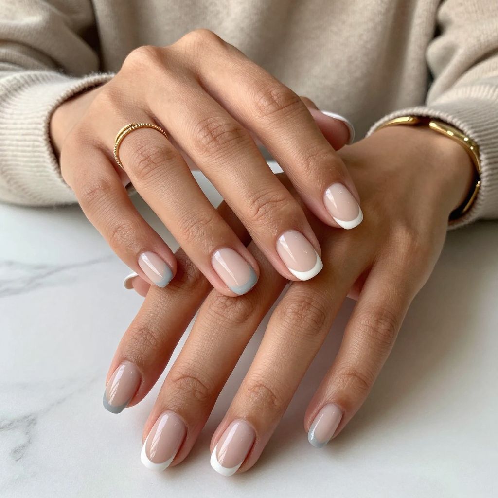 Soft Grey Tips with Glossy Nude Base