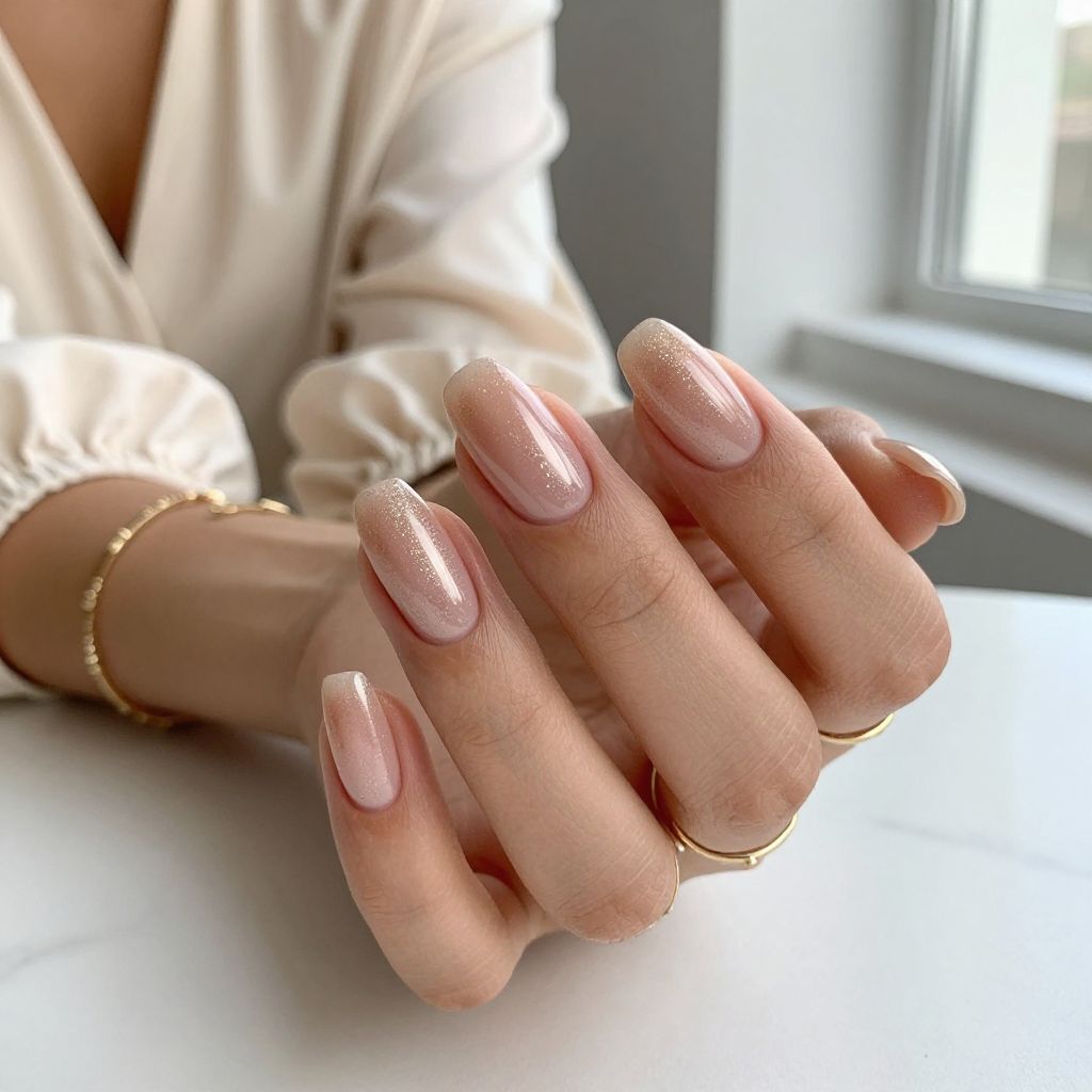 Champagne Rose Almonds With Subtle Glitter Overlay