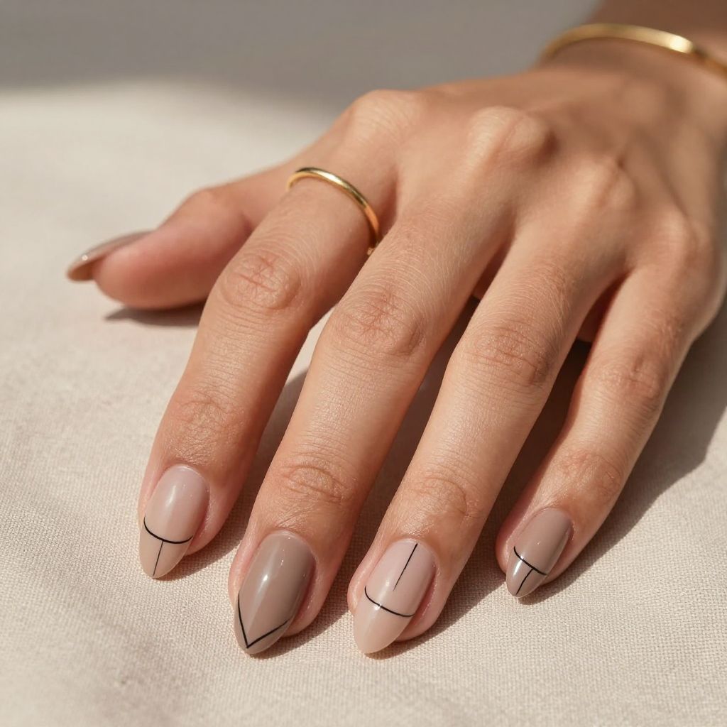 Creamy Taupe Almonds with Delicate Line Art