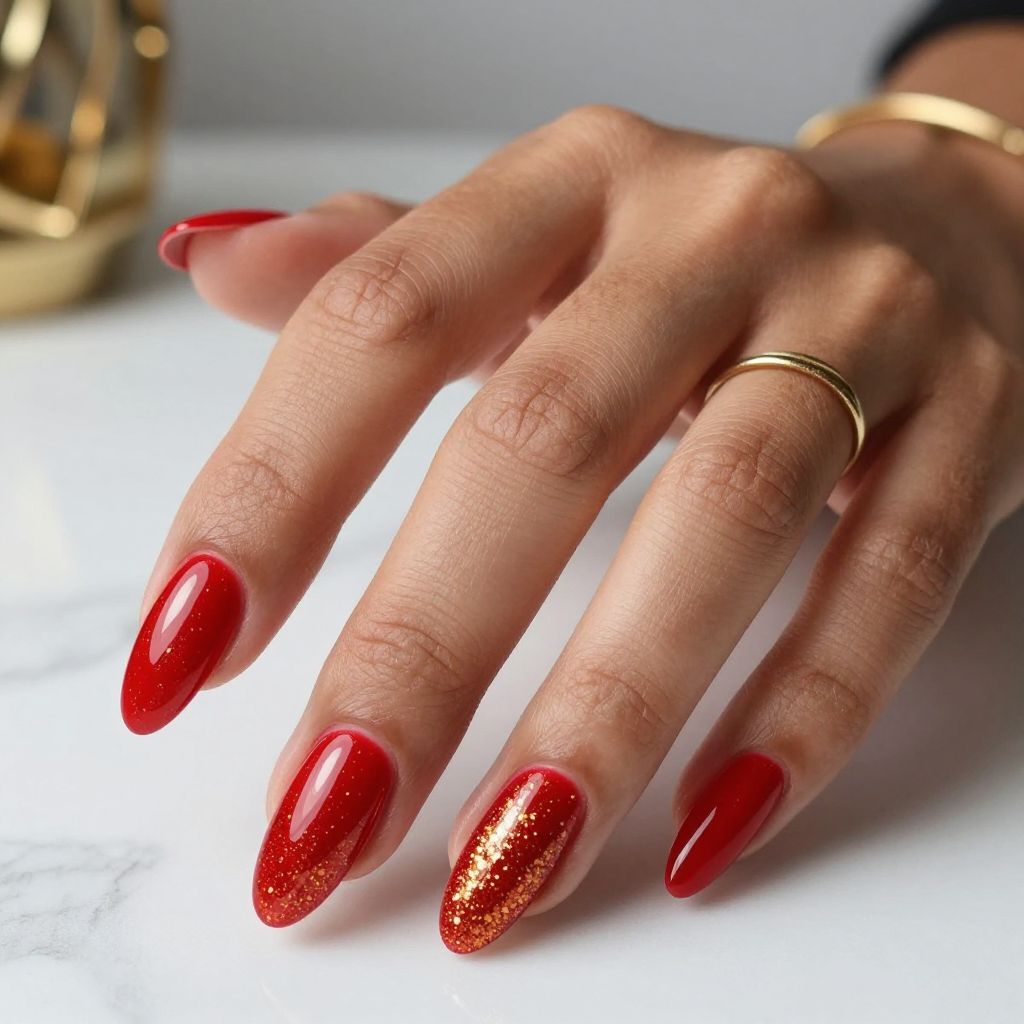 Classic Red Almonds with Gold Glitter Gradient