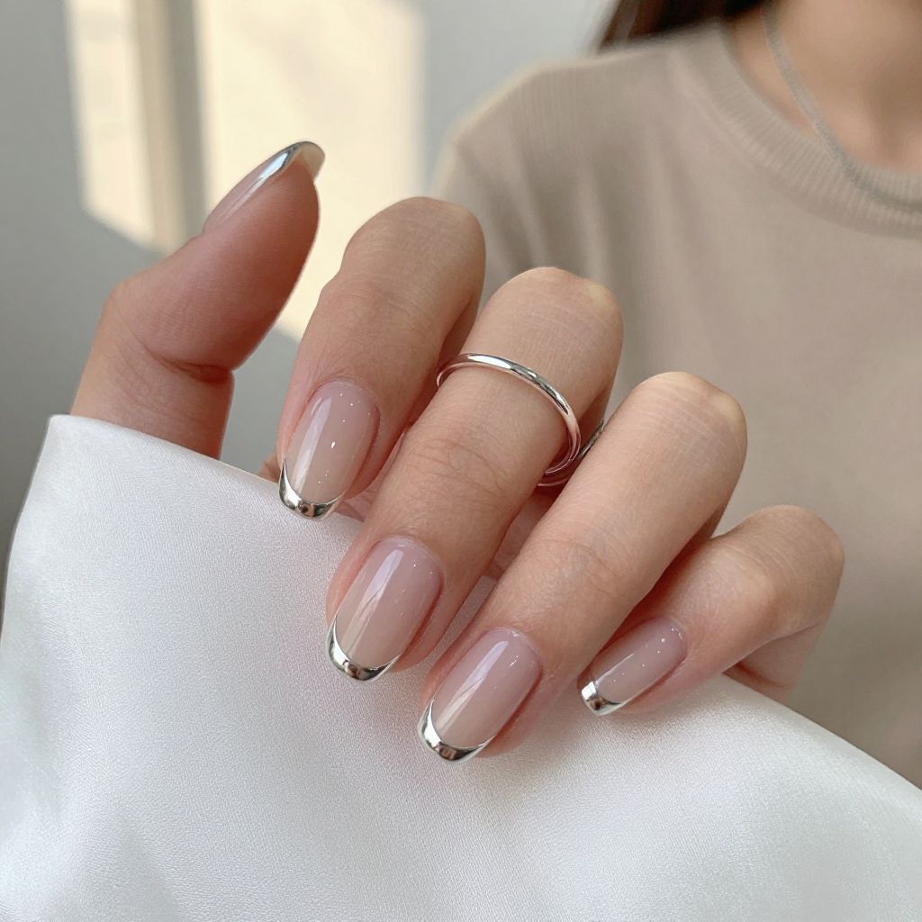 Negative Space French with Thin Silver Line