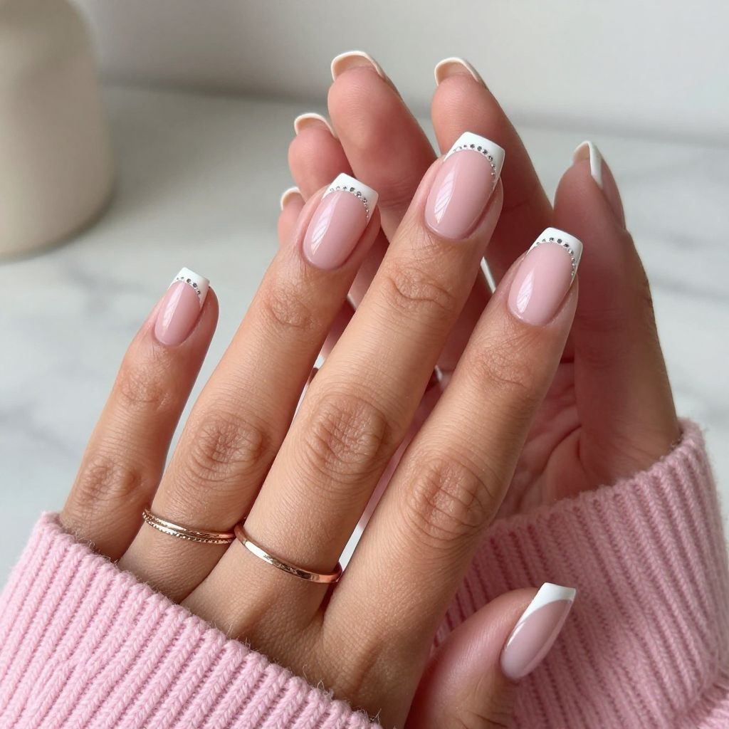 Classic White Tips with Small Crystal Accents