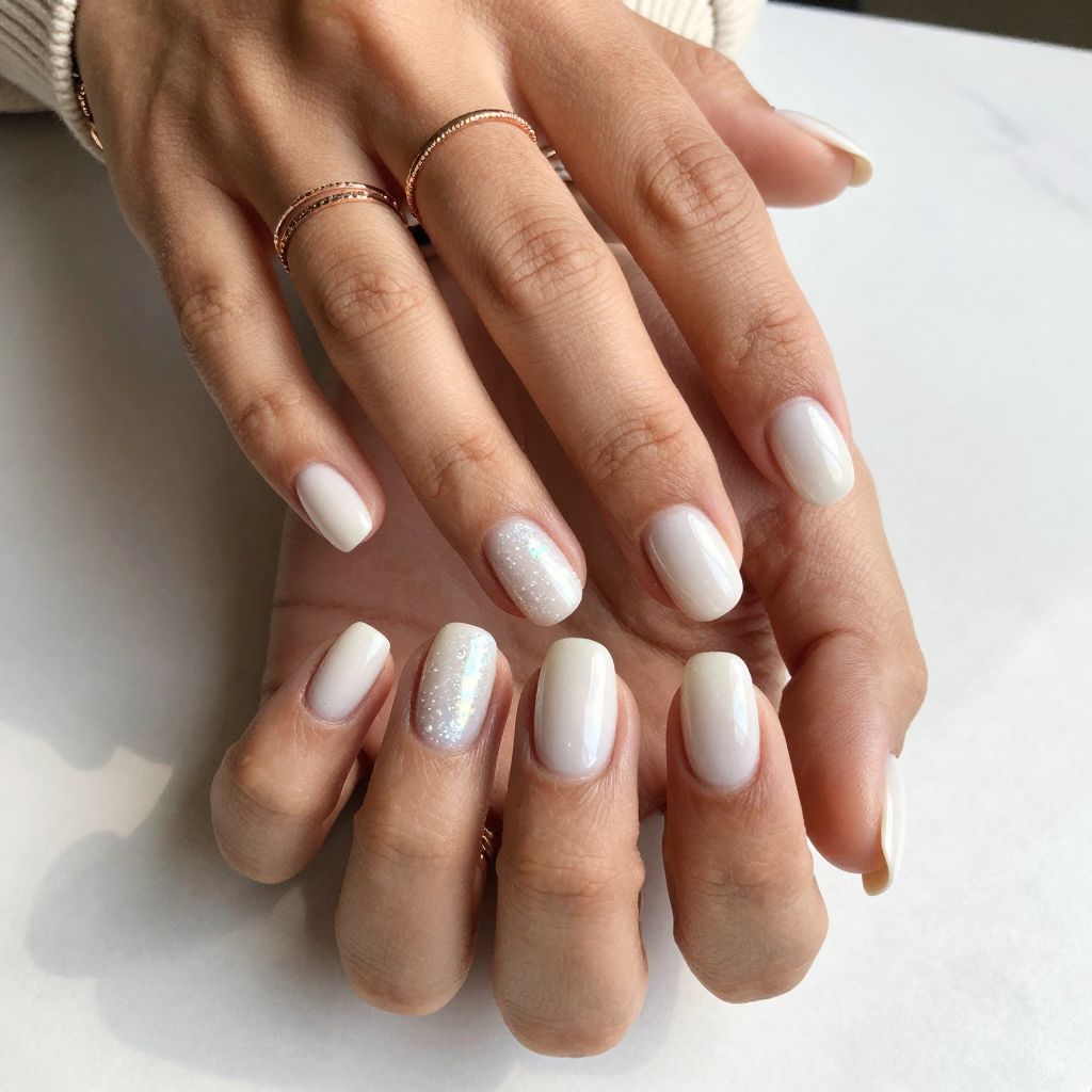 Shimmery Pearl Tips on Milk White Base