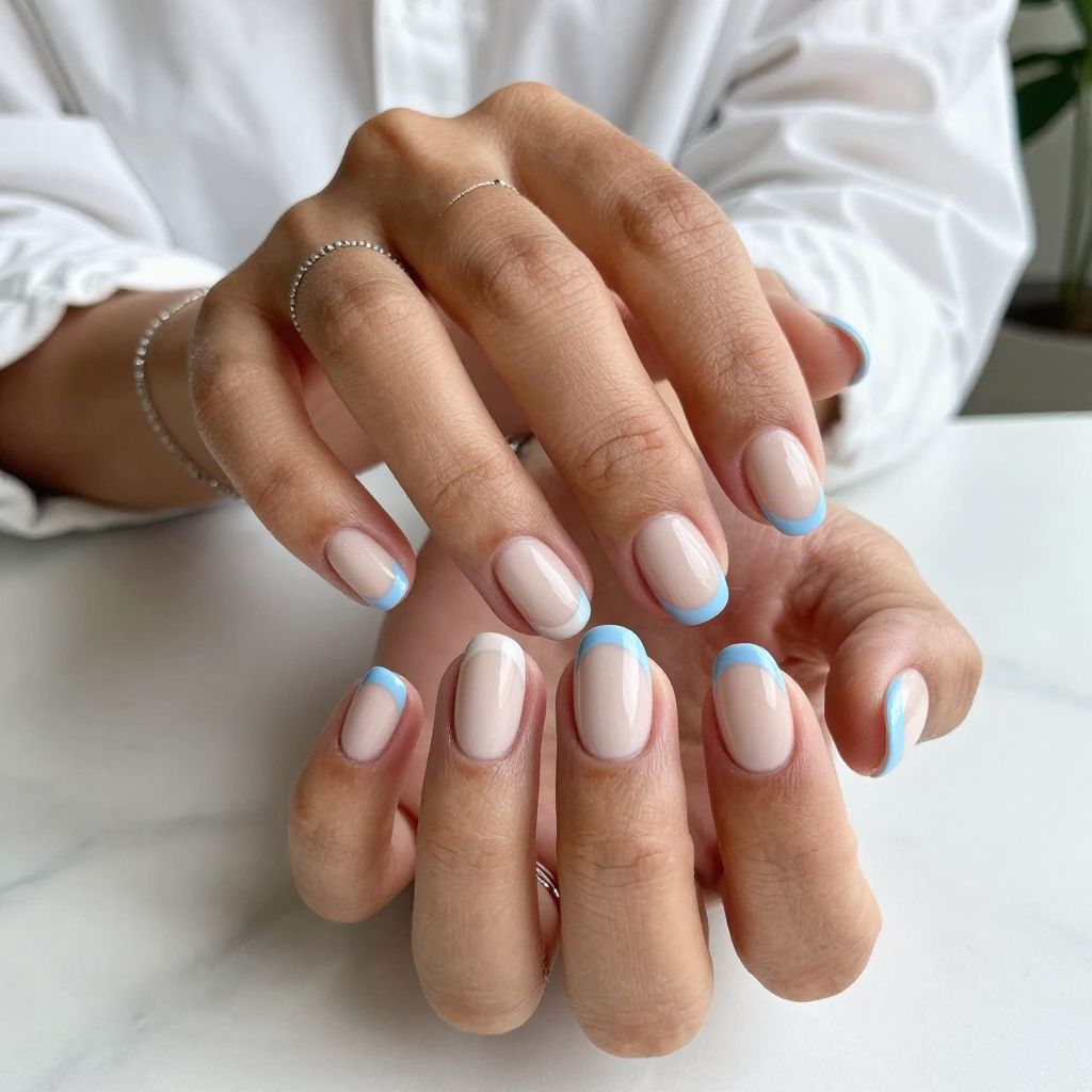 Soft Blue Accented French Tips