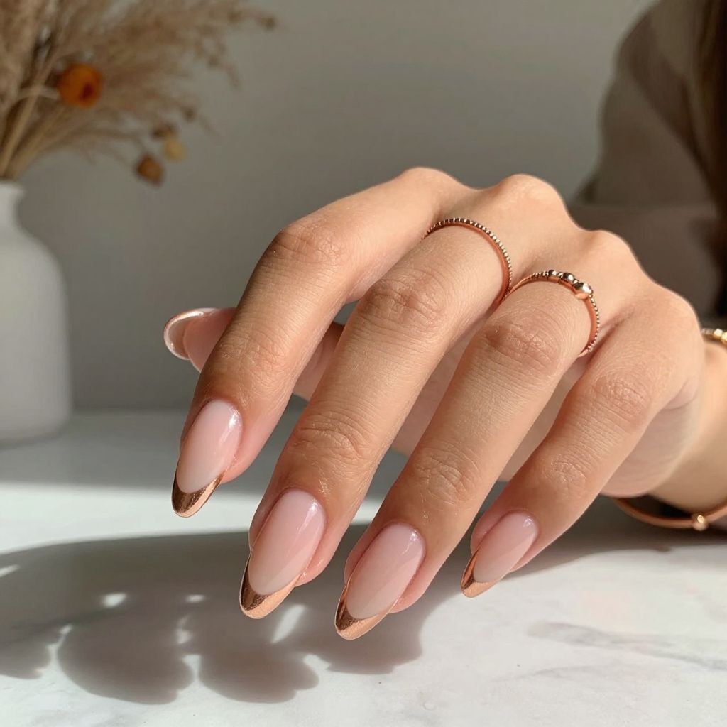 Metallic Rose Gold French Tips