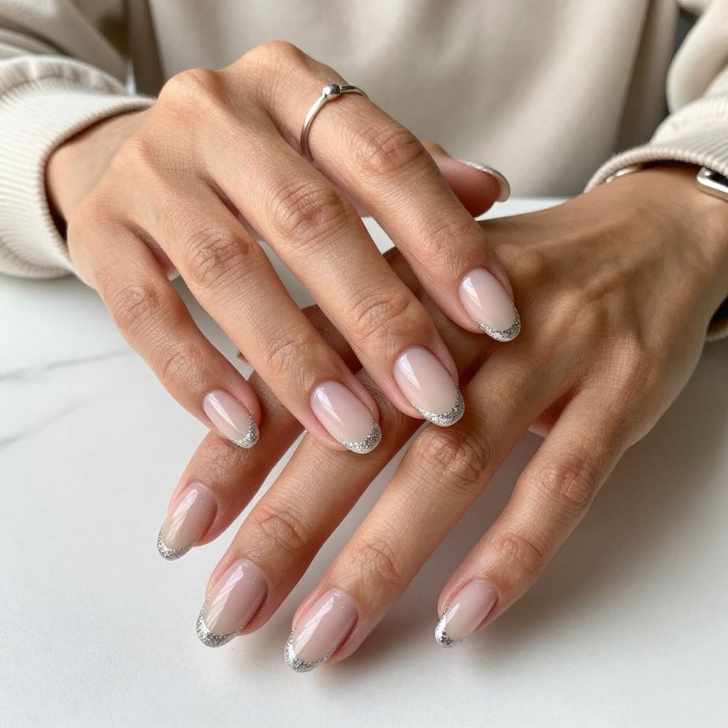 French Tips with Subtle Glitter Outline