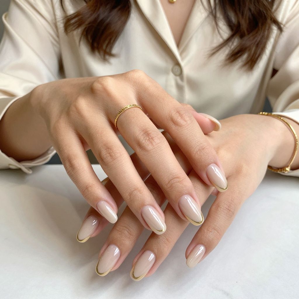 Nude Base with Delicate Gold French Lines
