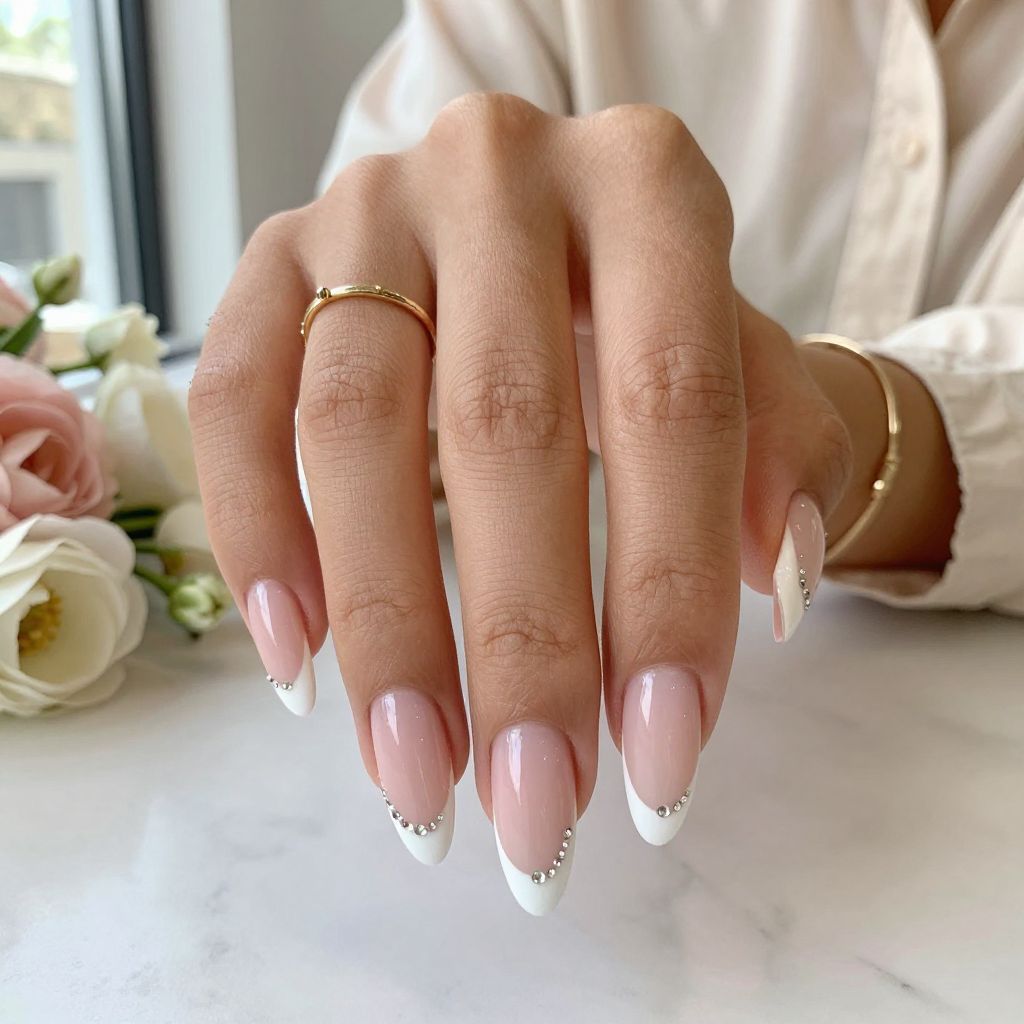French Tips with Subtle Rhinestone Accents