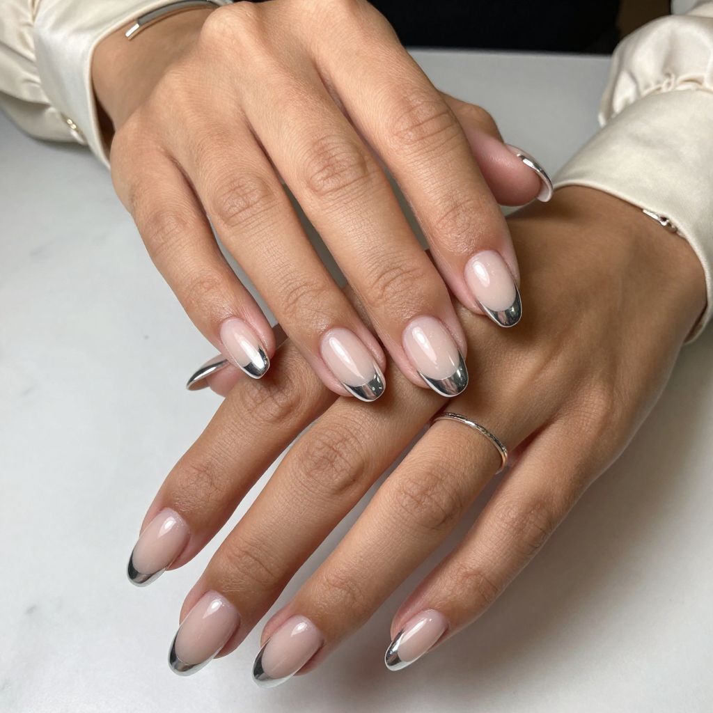 Chrome Silver French Tips