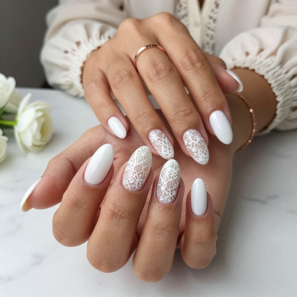 Subtle Lace Pattern Over White Tips