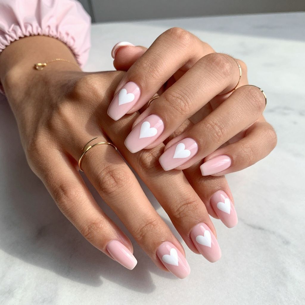 Soft Pink Base with White Tip Hearts