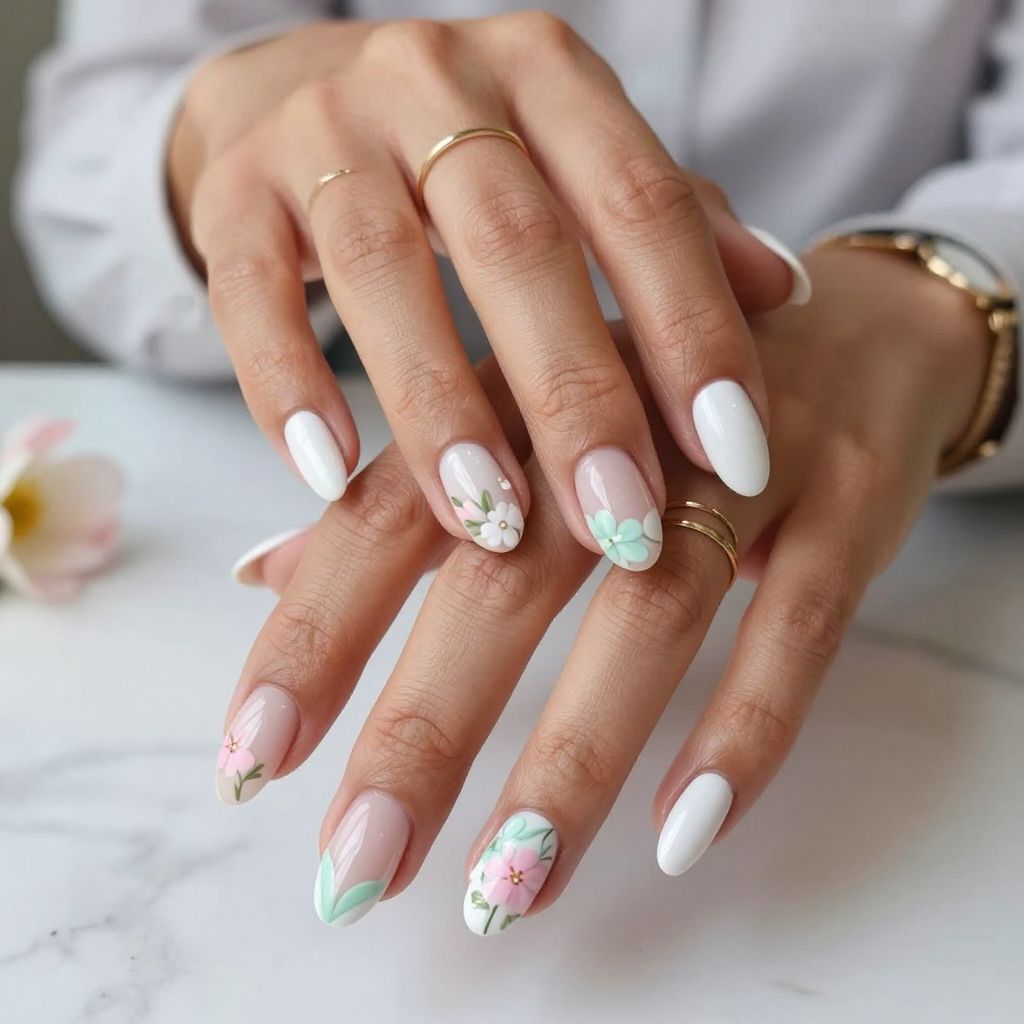 White Tips with Tiny Floral Accents