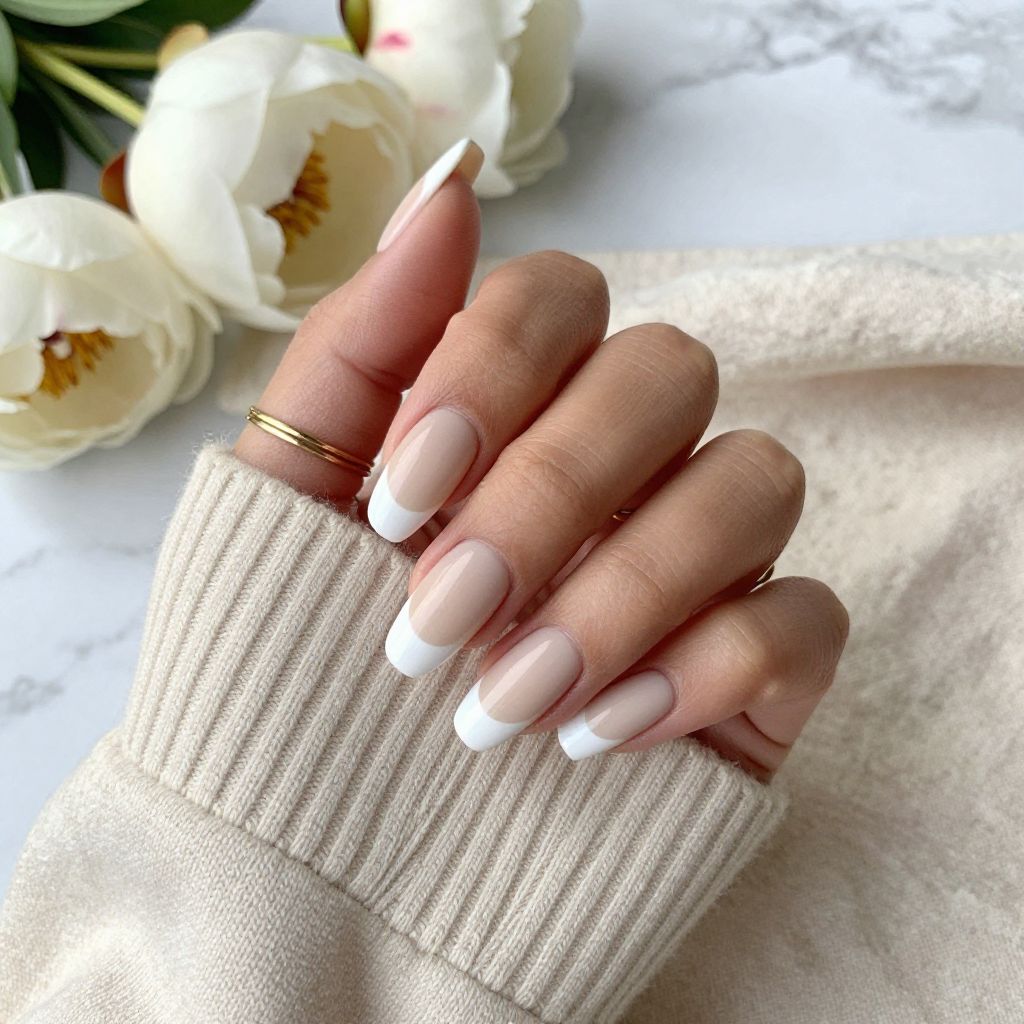 Opaque White Tips with Nude Ombre