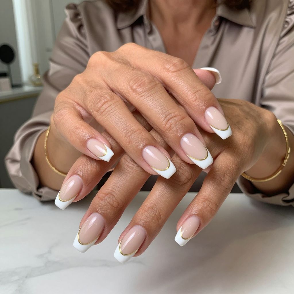French Tips with Delicate Gold Lining