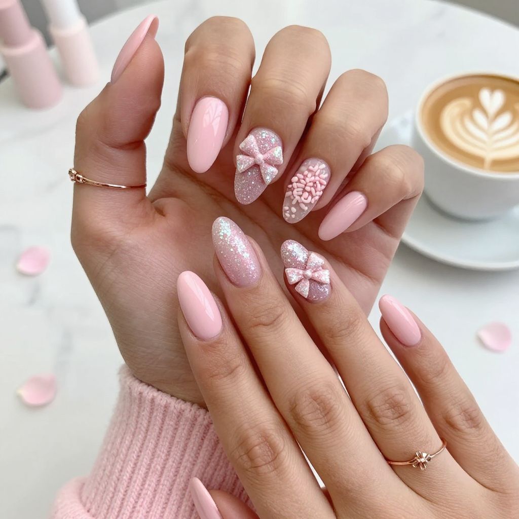 Baby Pink with Glittery Bow Sparkle