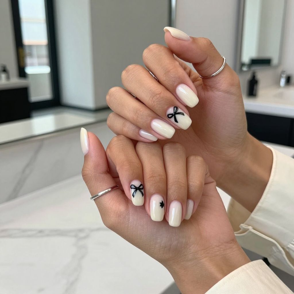 Ivory Base with Black Bow Silhouettes