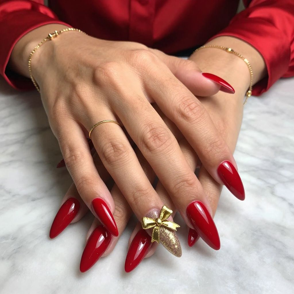 Glossy Red and Gold Bow Glam