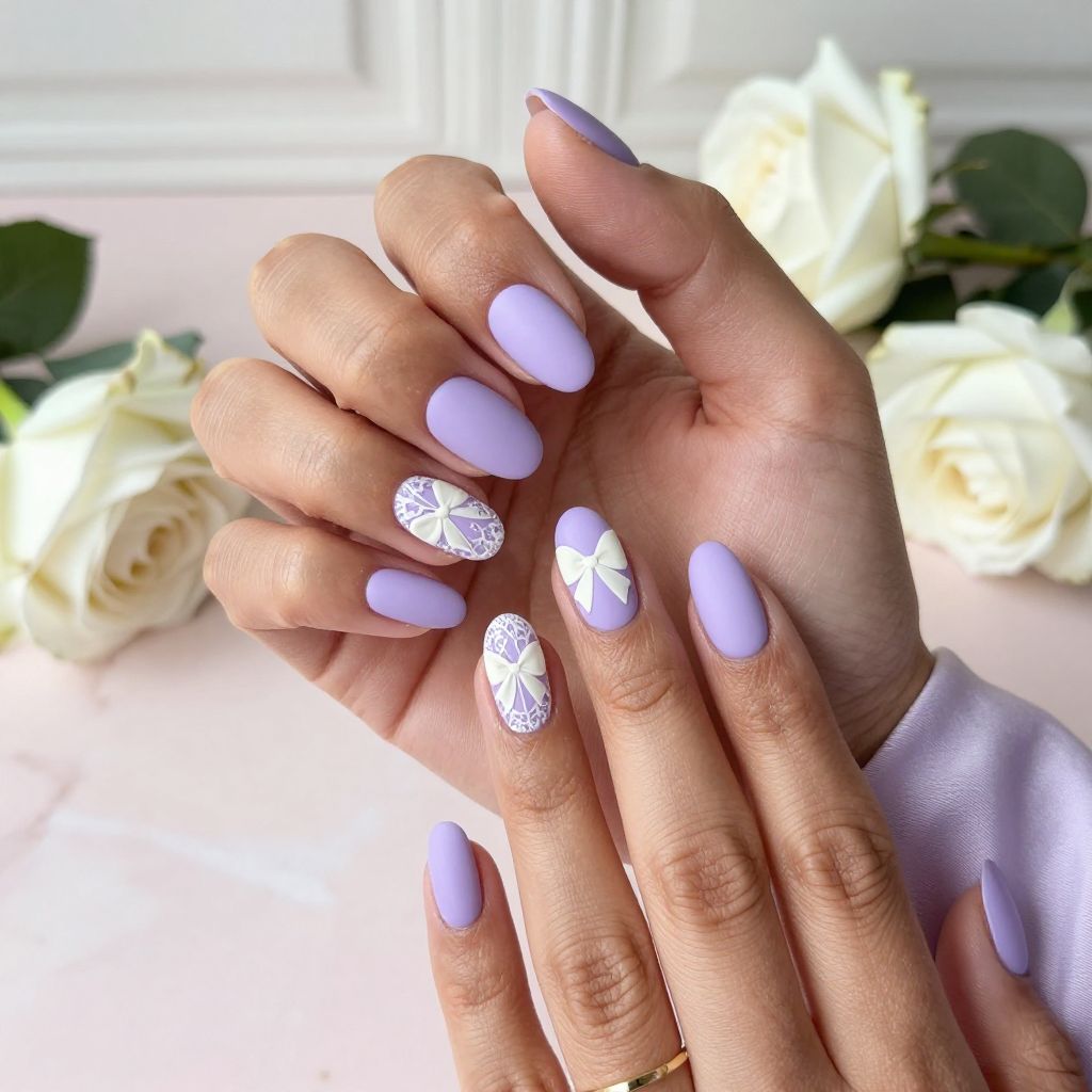 Soft Lavender with White Lace Bow Design