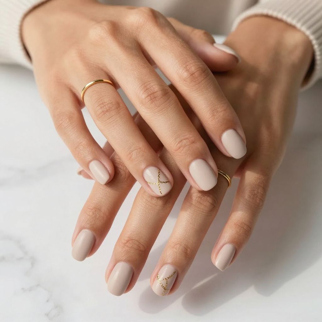 Matte Nude with Minimal Gold Chain Designs