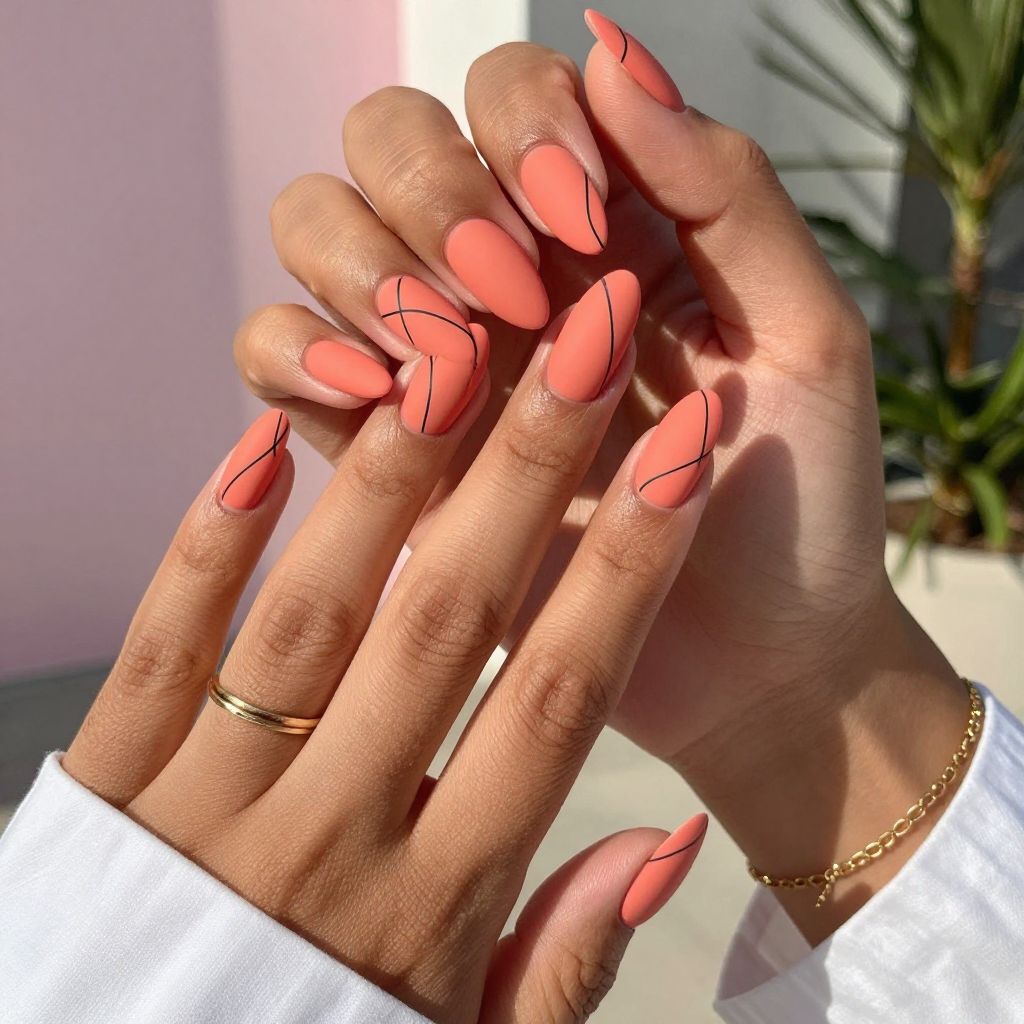 Vibrant Coral Matte with Abstract Lines