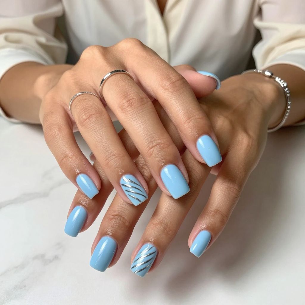 Pastel Blue and Silver Chevron
