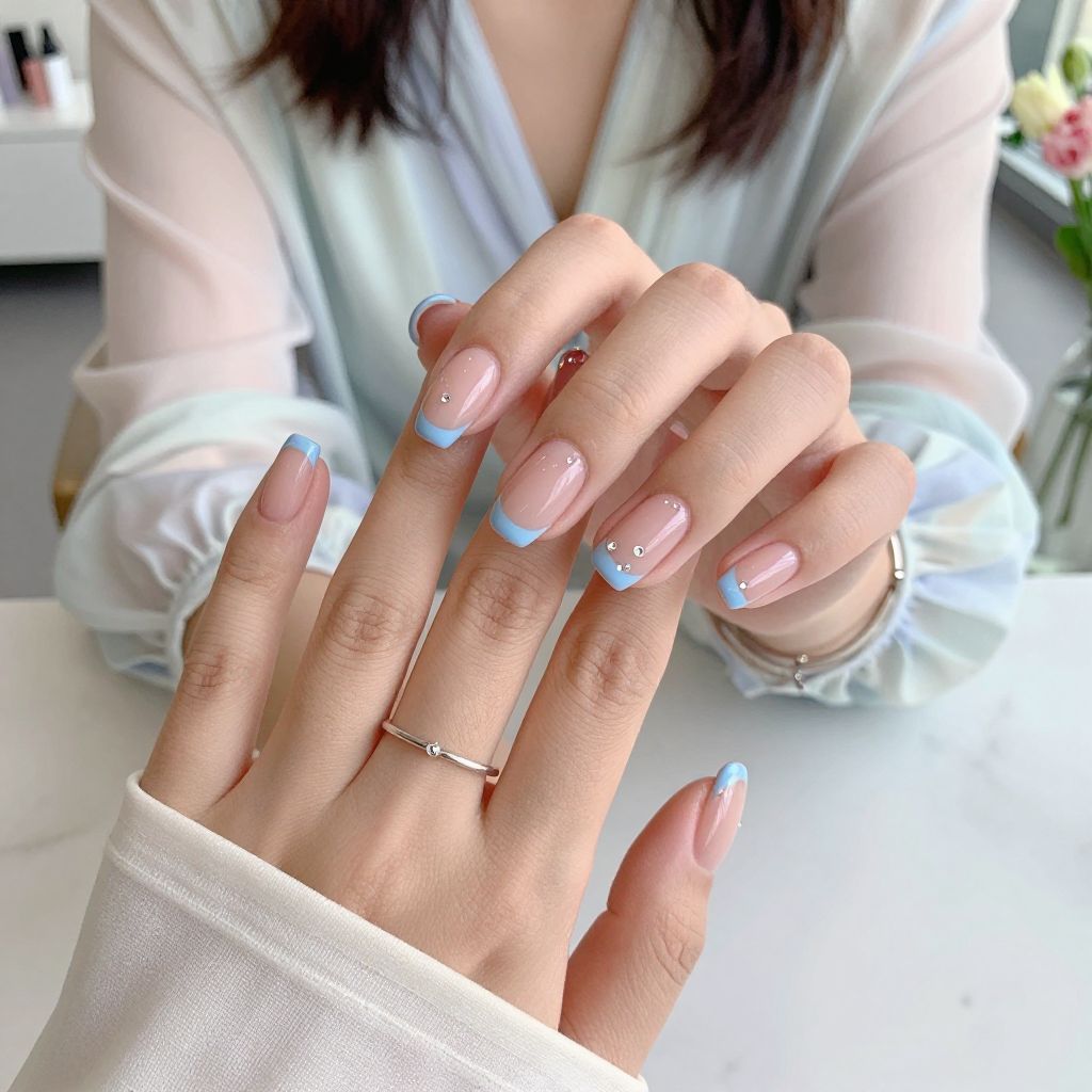 Baby Blue French with Rhinestone Details