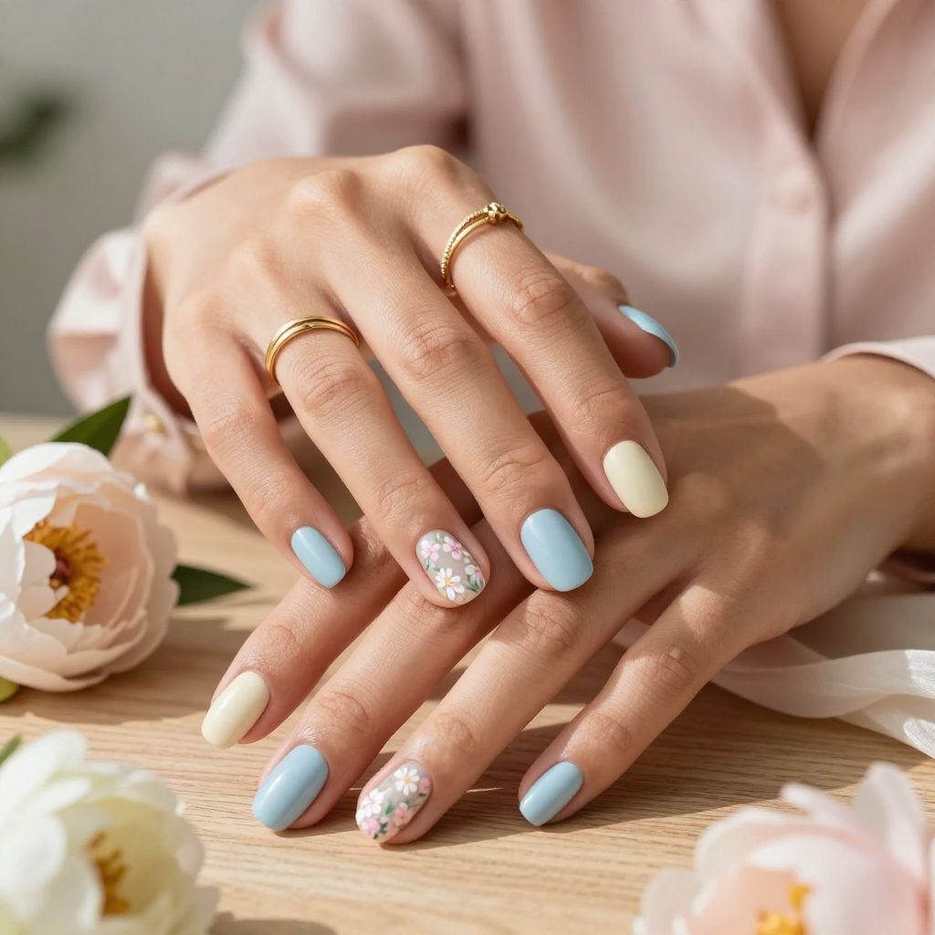 Soft Pastel Blue with Floral Accents