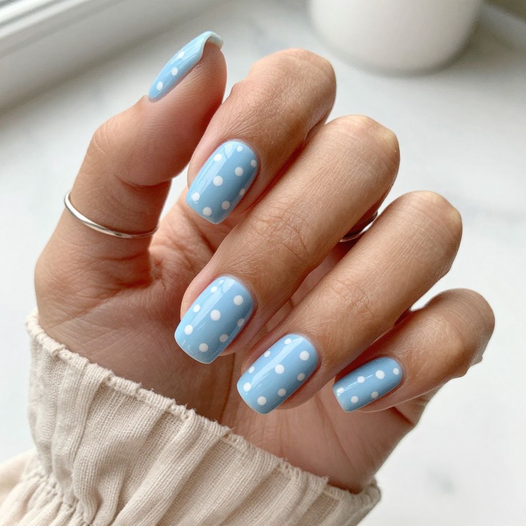 Pastel Blue with White Polka Dots