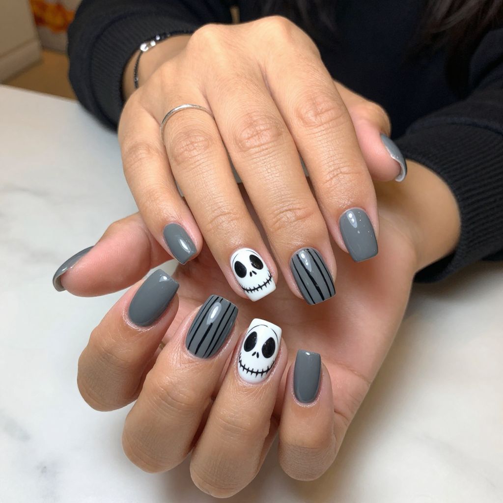 Jack Skellington Charcoal Chic nails
