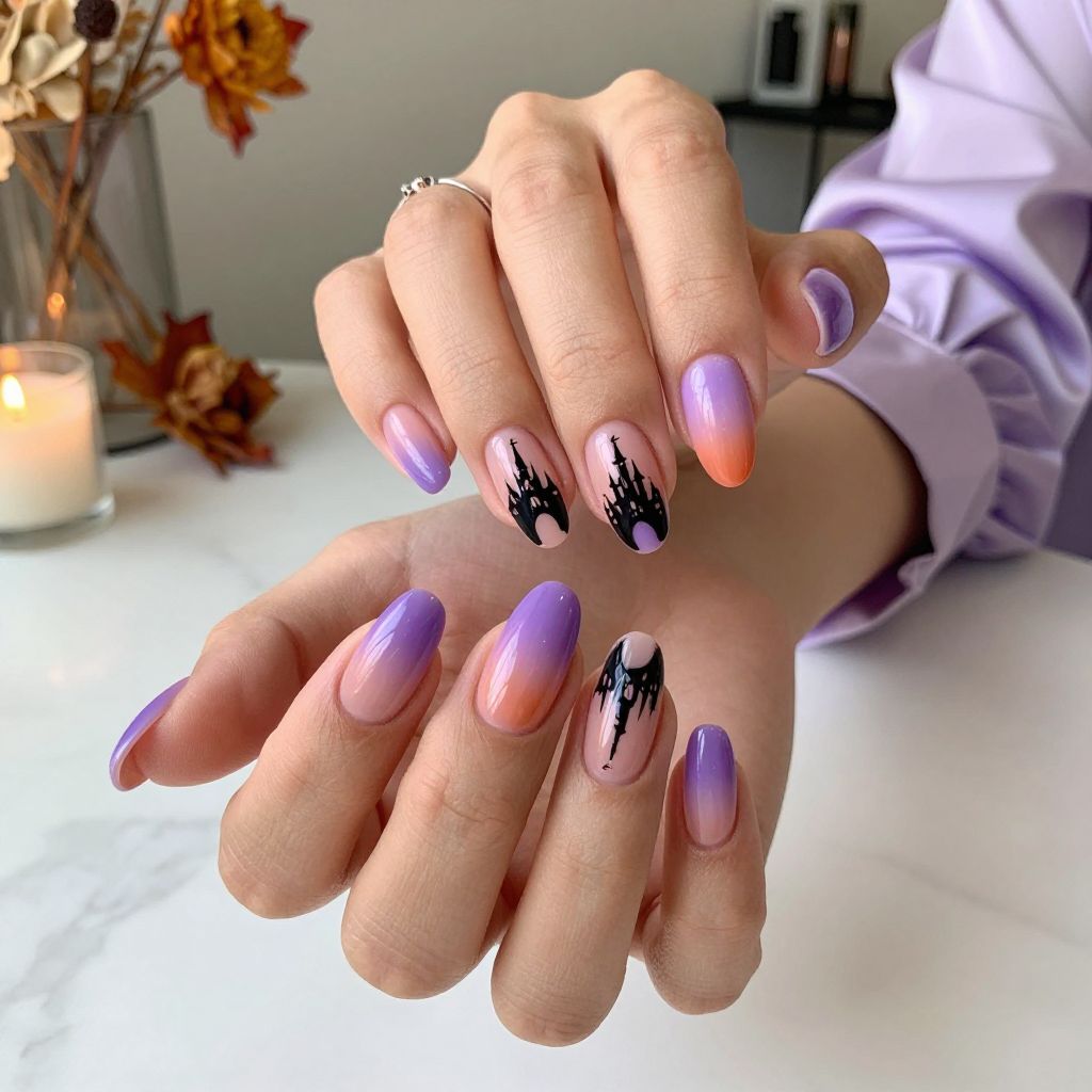 Haunted Castle Silhouette nails
