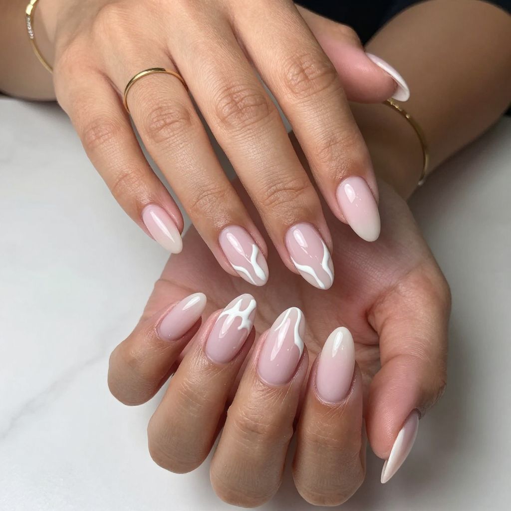 Classic White Drip on Almond Nails