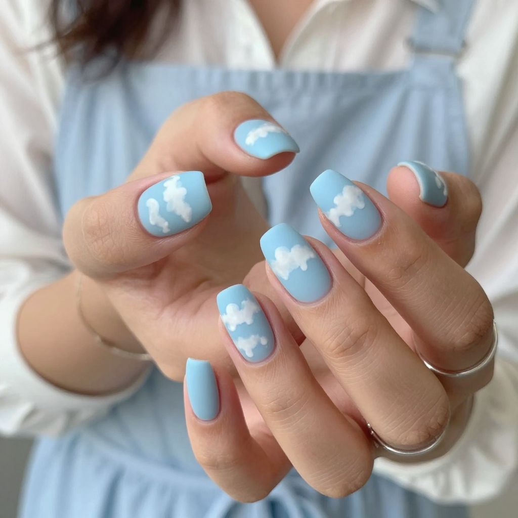 Sky Blue and White Cloud Drip