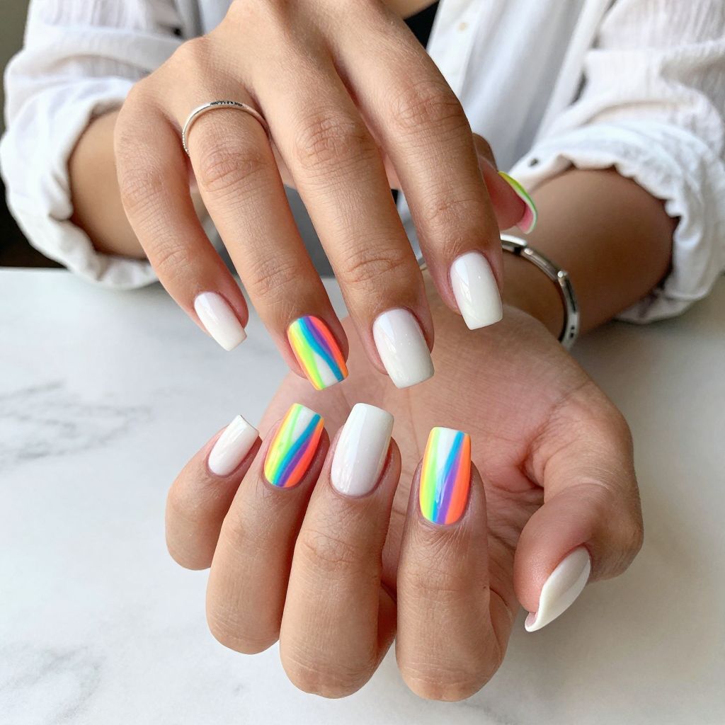 Neon Rainbow Drip on Square Tips