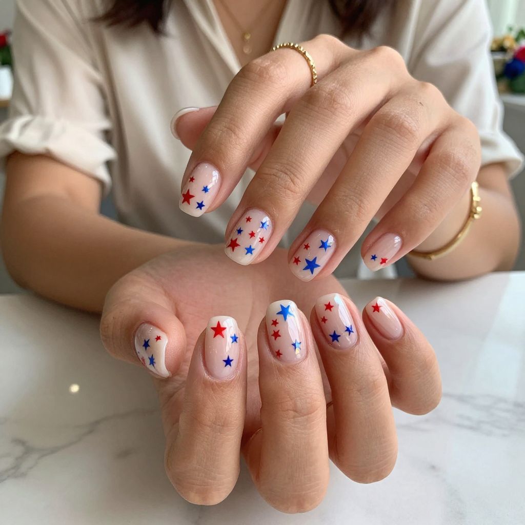 Clear Nails with Floating Stars