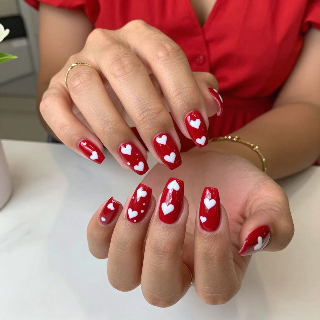 Red Base with Tiny White Hearts