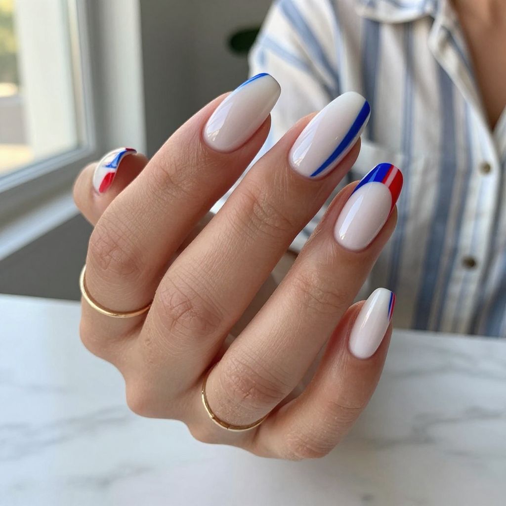 White Base with Striped Blue and Red Accent