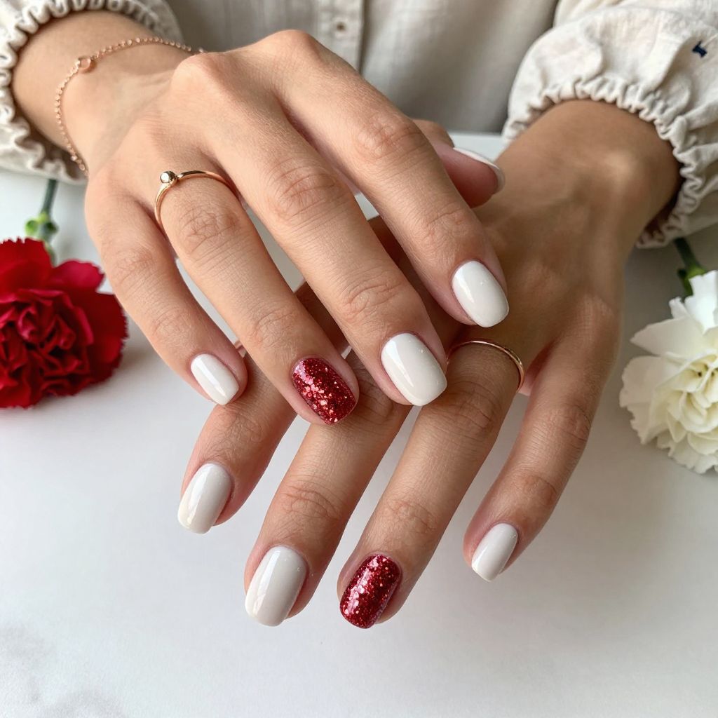 Red Glitter Accent Nails